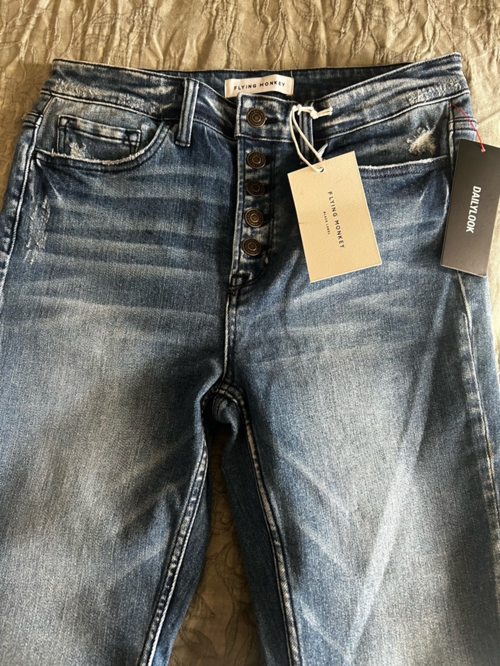Flying Monkey Washed Blue Button-Fly Jeans
